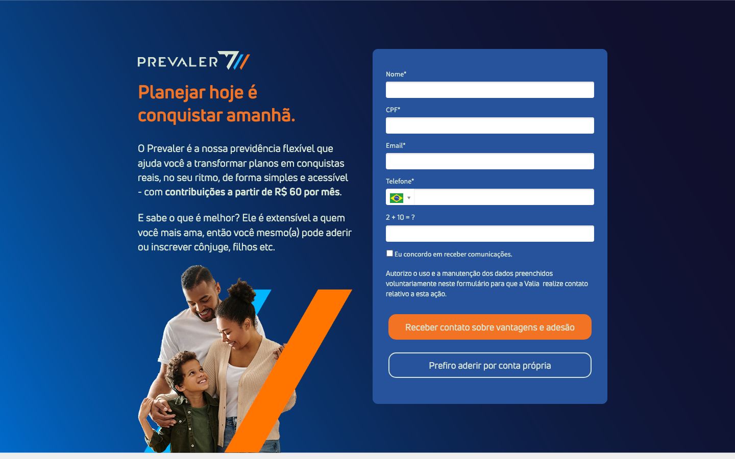 Landing page adesão Prevaler